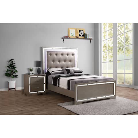 Alana Tufted Wood Bed with Mirrored Accents