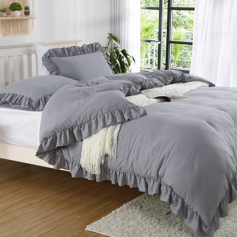 Soft Washed Microfiber Ruffle Duvet Cover Set