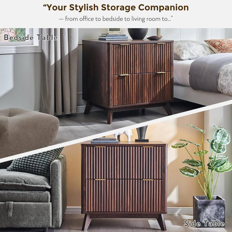 Modern Fluted 2 Drawer Lateral File Cabinet, Office Storage Cabinet