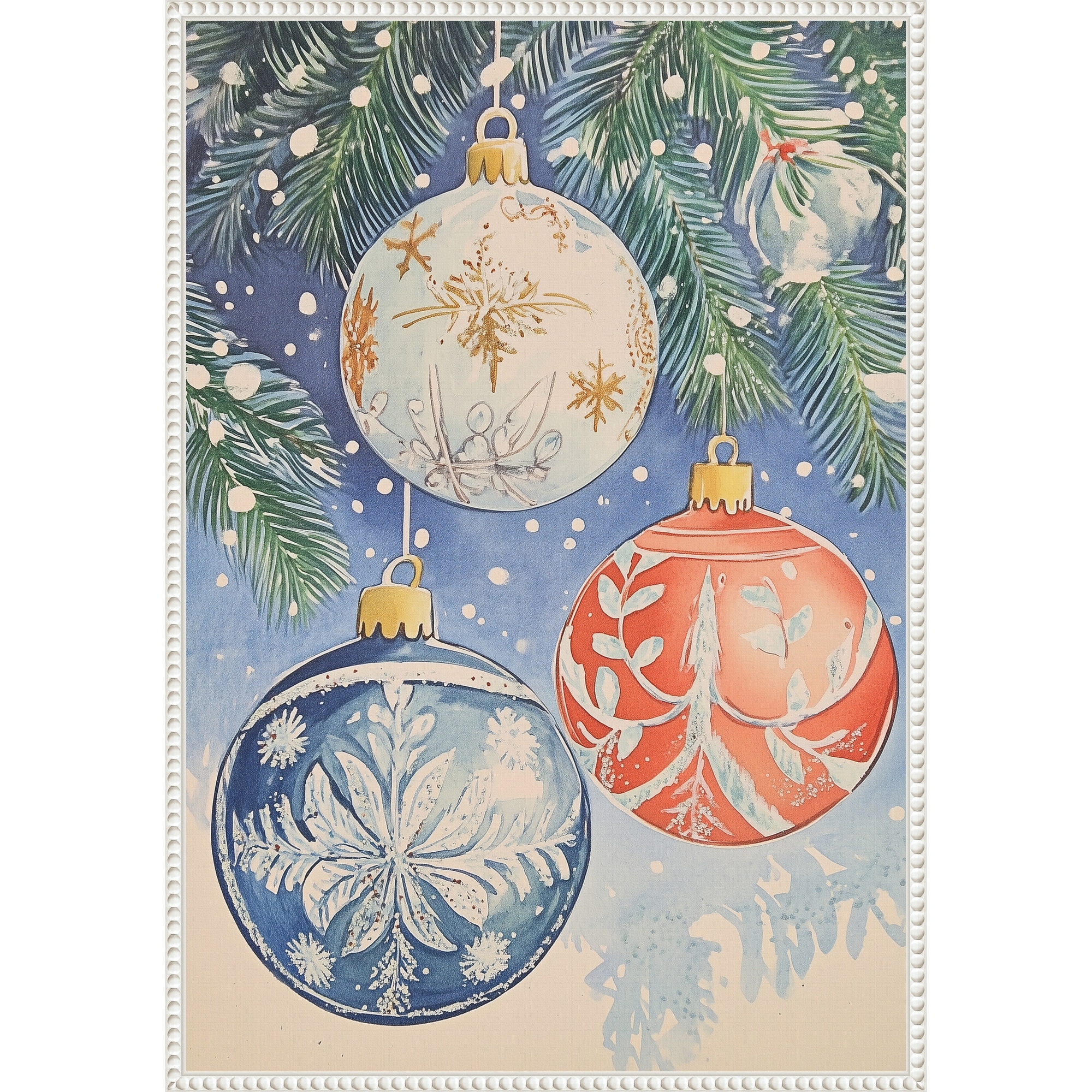 Christmas Ornaments II by Melloi Art Prints (23 x 33 in.), Framed Canvas Wall Art Print - Sylvie Beaded White