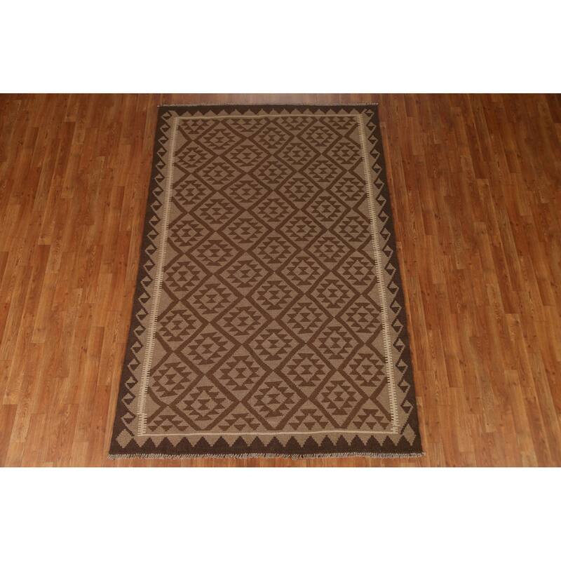 Geometric Tribal Kilim Oriental Area Rug Flat-woven Wool Carpet - 5'4" x 8'5"