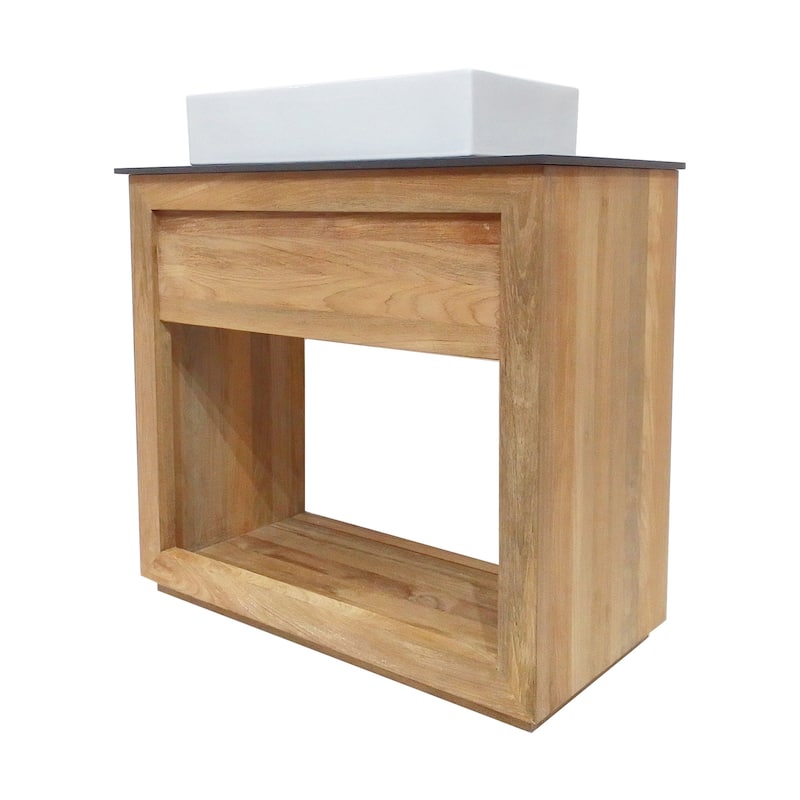 Rennes 36" Reclaimed Wood Vanity in Natural Teak with Slate Countertop and Single Hole Vessel Sink - Reclaimed - Natural Teak - Single Vanities