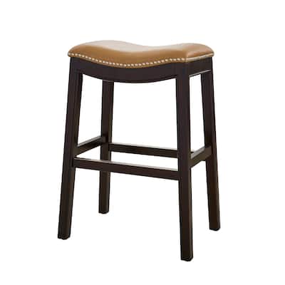 Julian 26" Counter Height Espresso Bar Stool with Tan Faux Leather Seat