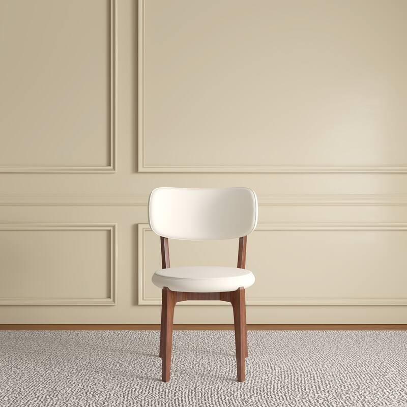 PU Leather Dining Chairs Set of 2, Lounge Chair with Curved Backrest, Kitchen Side Chairs with Solid Wood Legs