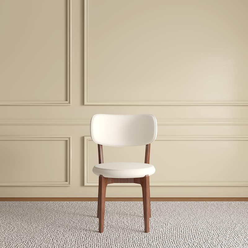 Set of 2 Modern PU Leather Dining Chairs, White Kitchen Chairs with Solid Wood Legs for Dining Room, Comfortable Family chairs