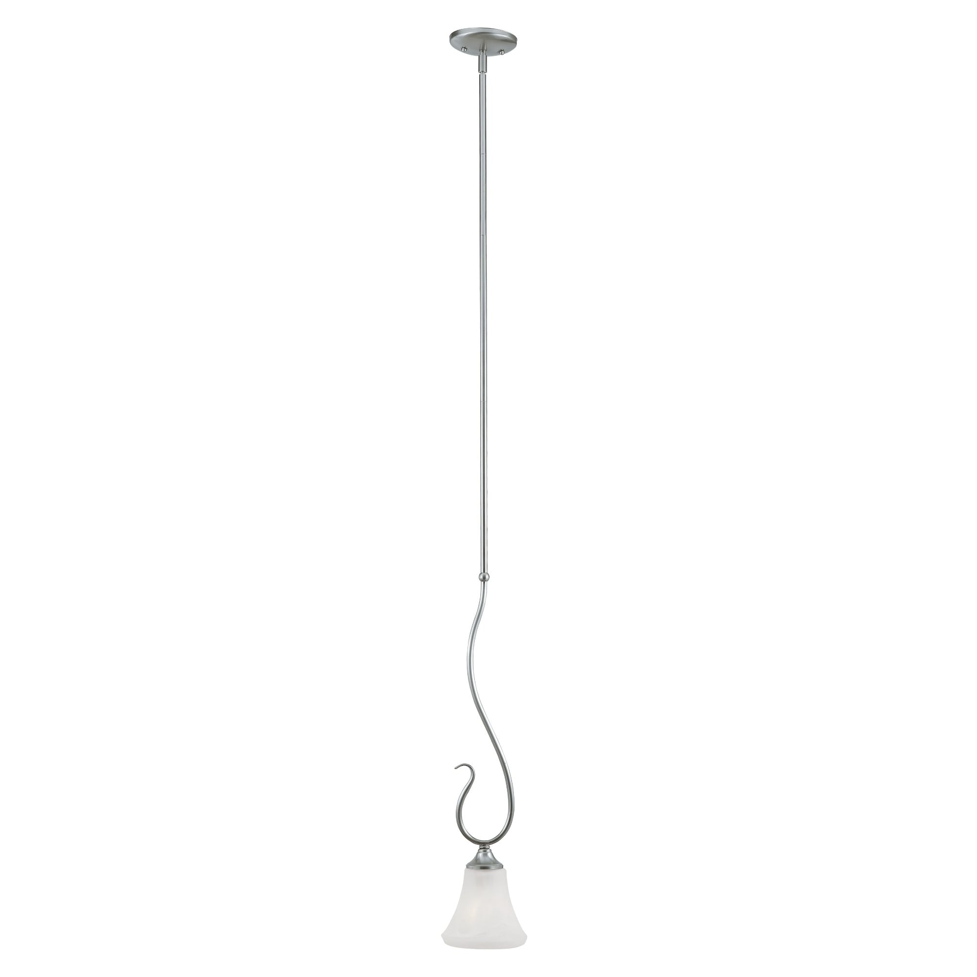 1-Light Hanging Mini Ceiling Pendant Light with Frosted Bell Glass Shade - 26" - Brushed Nickel