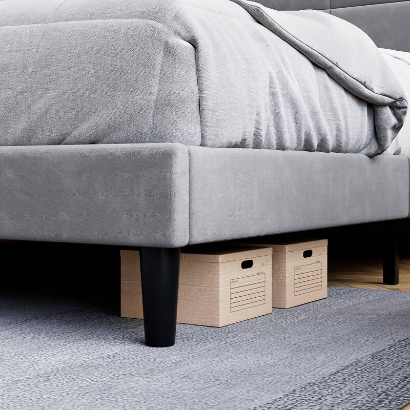 Velvet Upholstered Platform Bed Frame with Headboard and Footboard