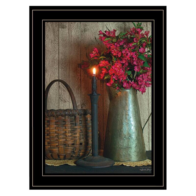 TrendyDecor4U Farmhouse "Basket & Blossoms" Framed Print Wall Art by Susie Boyer - Earth Tone
