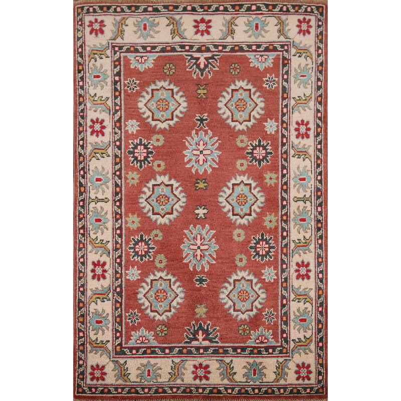 Kazak Accent Rug Handmade Traditional Orange Wool Carpet - 2'8" x 4'1"