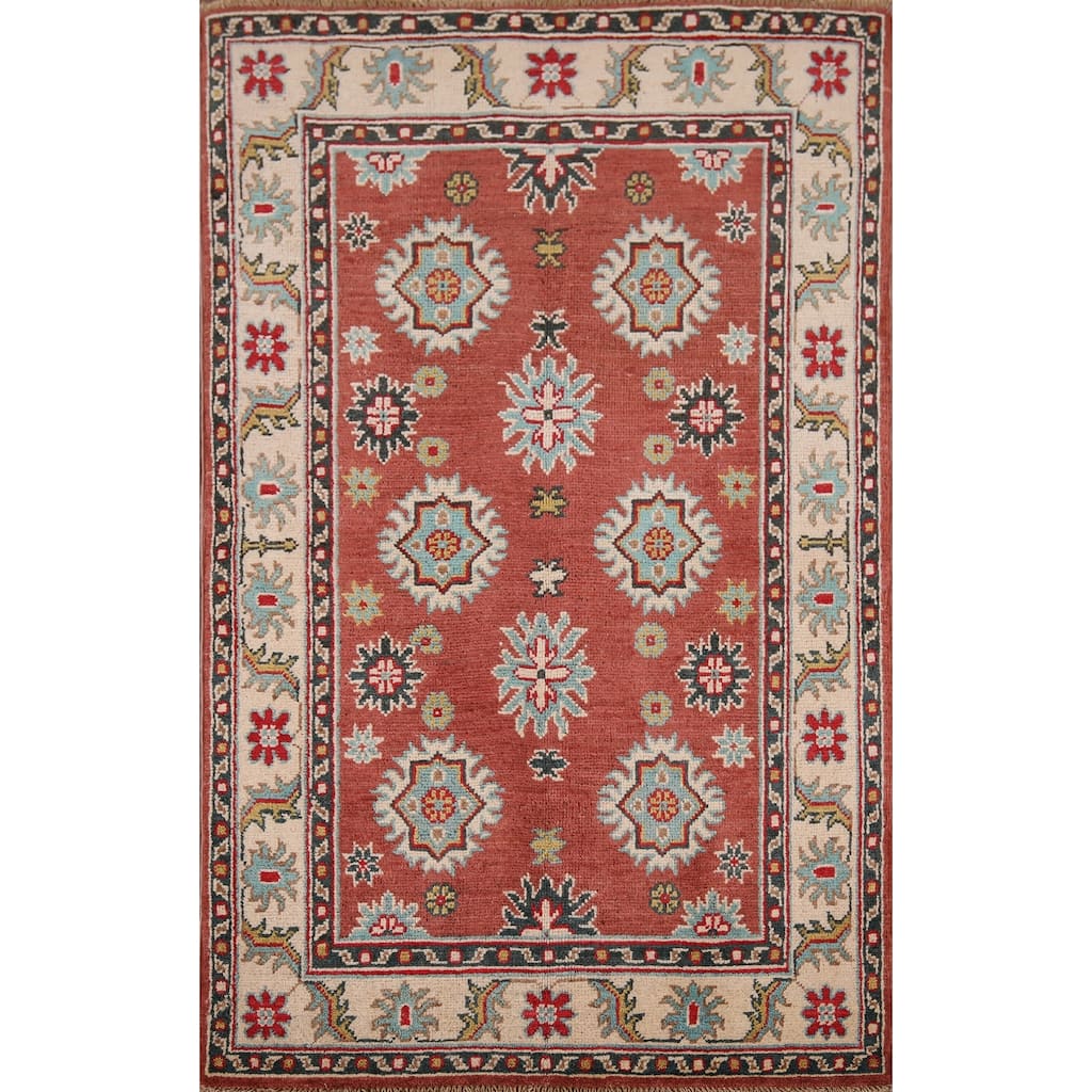 Kazak Accent Rug Handmade Traditional Orange Wool Carpet - 2'8" x 4'1"