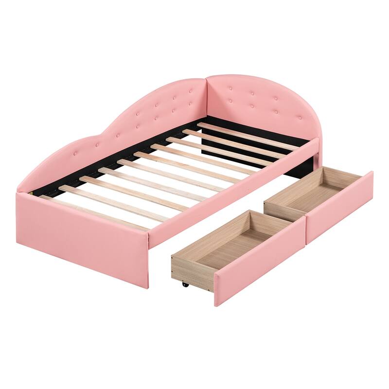 Twin Size PU Upholstered Tufted Daybed with Two Drawers