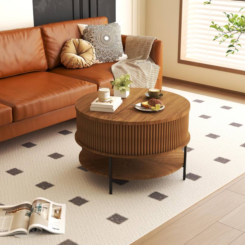 Anmytek Lift Top Coffee Table Rustic Wood Look Metal Legs Modern Living Room Storage Workstation