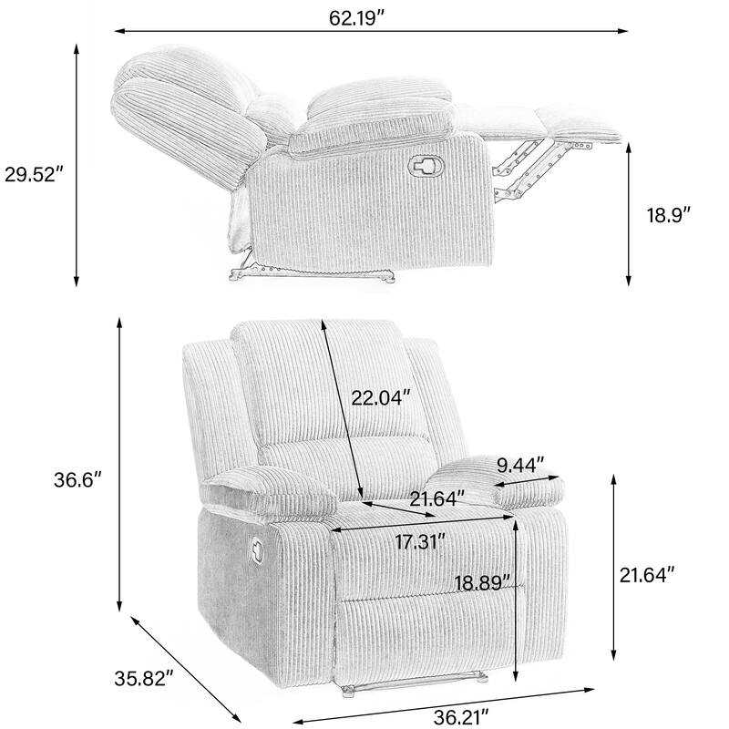 Corduroy Adjustable Recliner Chair Sofa for Living Room