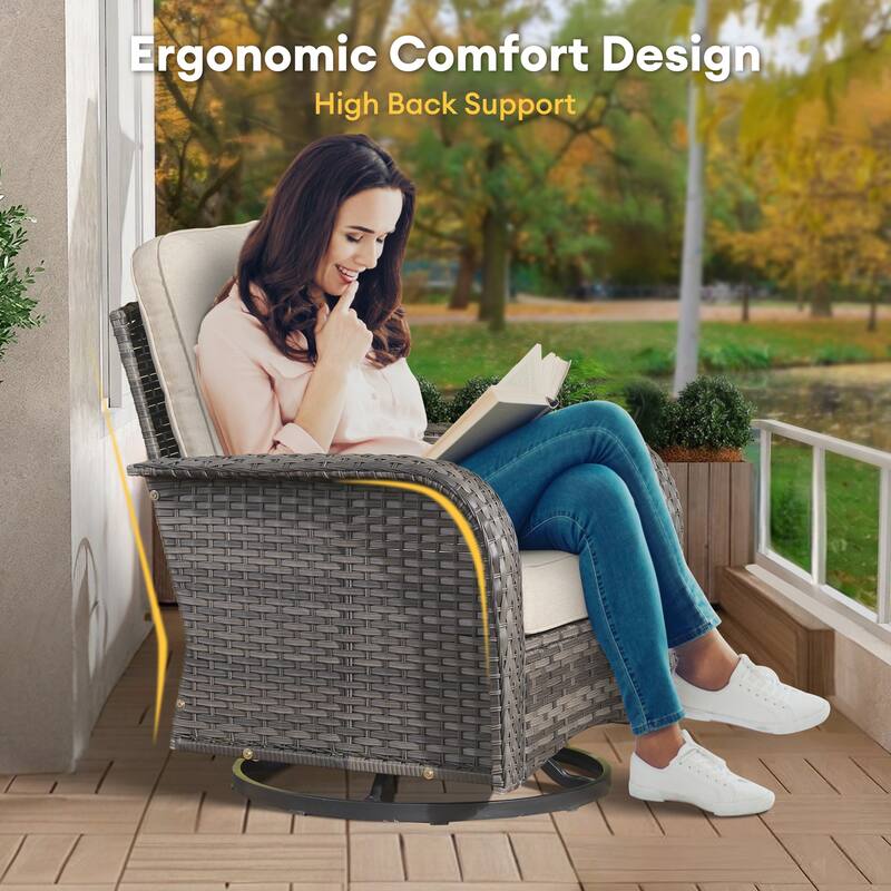 HOOOWOOO 5-piece Rattan Wicker Outdoor Furniture Patio Conversation Set with Swivel Chair