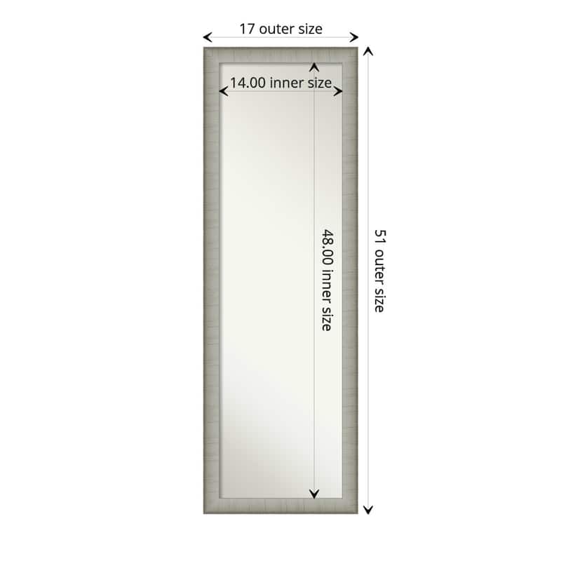 Non-Beveled Full Length On The Door Mirror - Elegant Brushed Frame - Outer Size: 17 x 51 in - Elegant Brushed Pewter Narrow