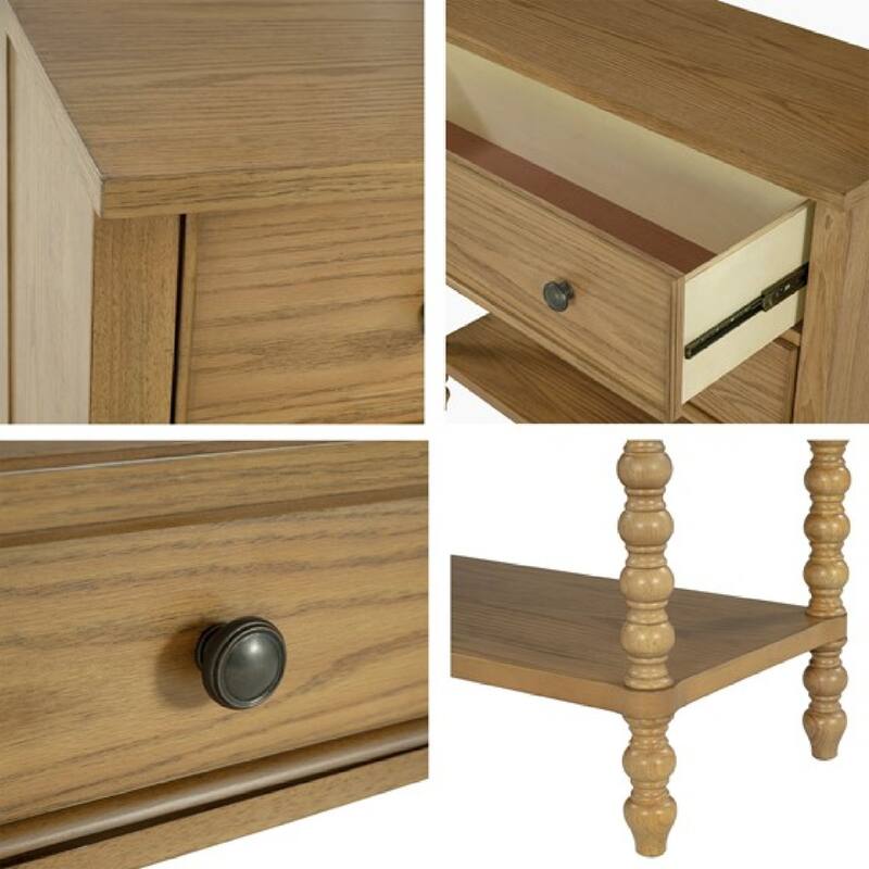 Roomfitters Traditional Wood Accent Chest, 2-Drawer Entryway Console Table with Storage and Open Shelf, Natural