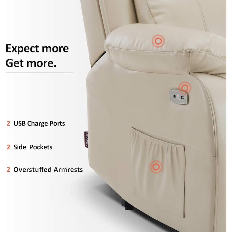 MCombo Small Sized Power Lift Recliner Chair with Massage and Heat, USB Ports, Faux Leather 7409