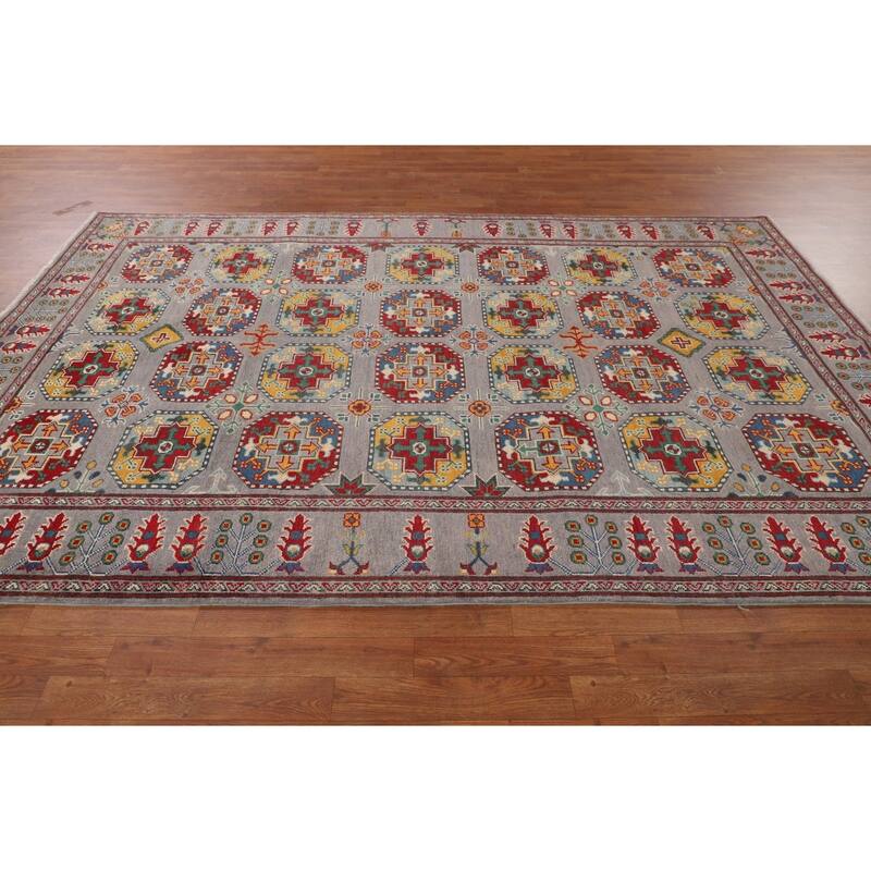 All-Over Gray Kazak Oriental Area Rug Handmade Wool Carpet - 6'4" x 9'7"