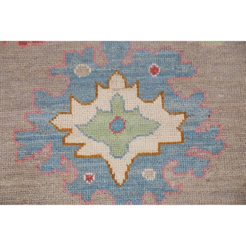 Hand Knotted Oriental 100% Wool Carpet Transitional Floral Greys & Charcoal Oushak Runner Rug - 9' 11'' X 2' 9''