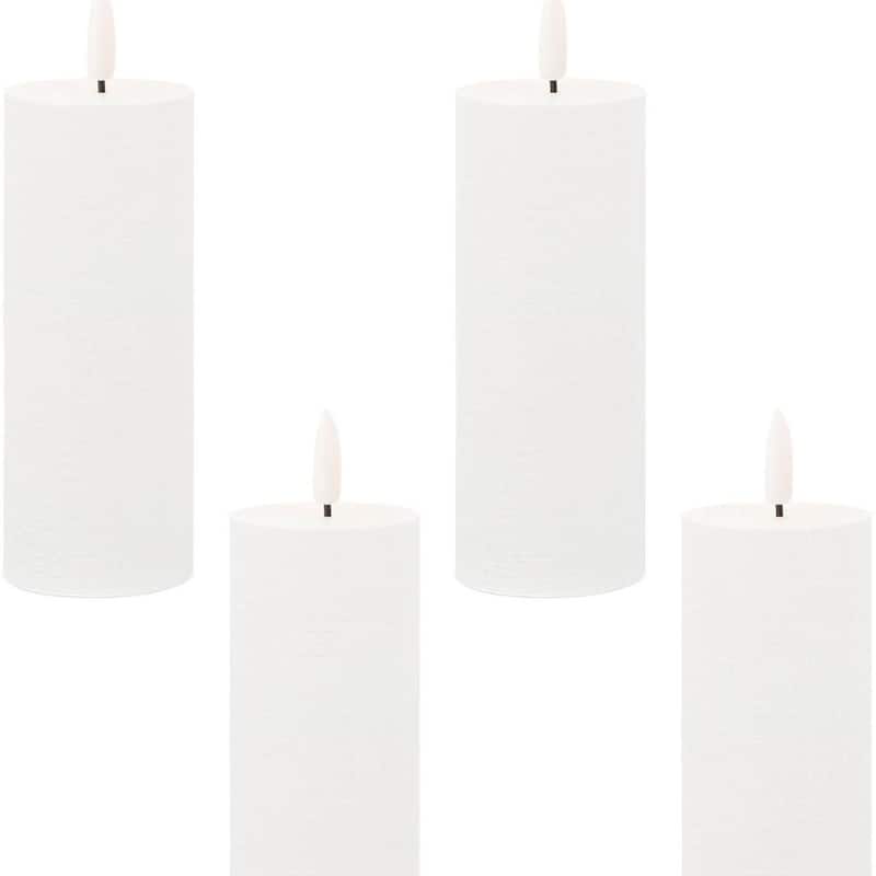 Set of Four White Flameless Pillar Candles