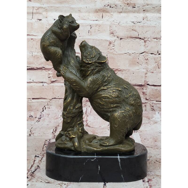 Playful Bear And Cub Bronze Figurine – Forest Wildlife Decor