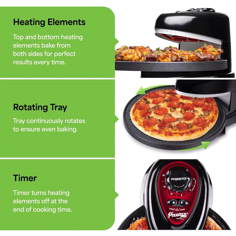 Presto Pizzazz Plus Rotating Pizza Oven, Bake 7-12" Pizzas, Wings, Rolls & More - 12