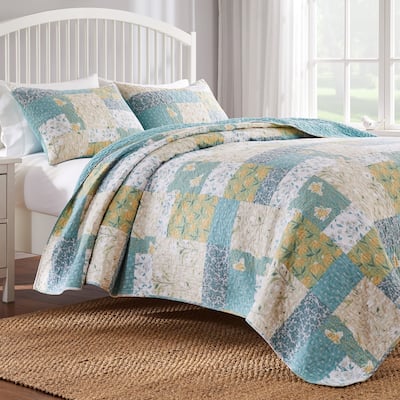 Greenland Home Evangeline Cotton-Rich Modern Floral Quilt Set