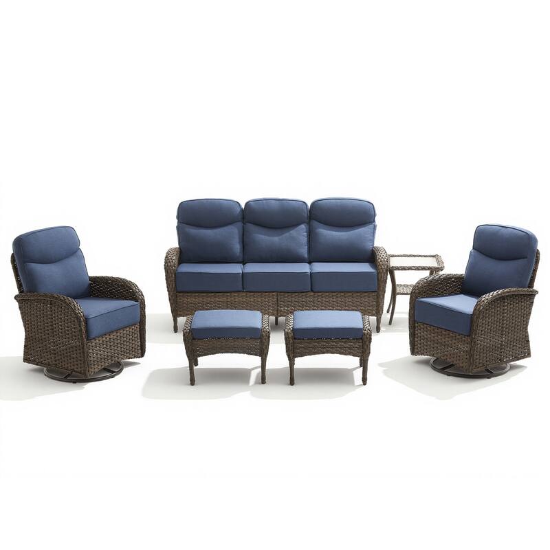 Pocassy Outdoor Wicker Patio Sofa with Swivel Chair Ottoman Sets