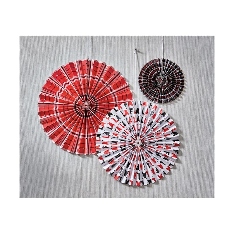 Falala Plaid Paper Fan Decor Set of 3 - Multicolor Wall Art for Holiday and Everyday Use, 17 in Diameter
