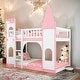 preview thumbnail 1 of 14, Fun Design Twin over Twin Pink Castle Shape Bunk Beds, Kids Bunk Beds Pink