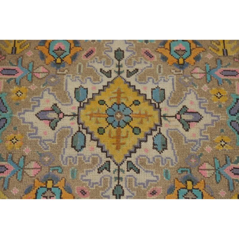 Hand Knotted Oriental 100% Wool Carpet Traditional Floral Navy Blue & Blues Tabriz Area Rug - 9' 6'' X 6' 9''
