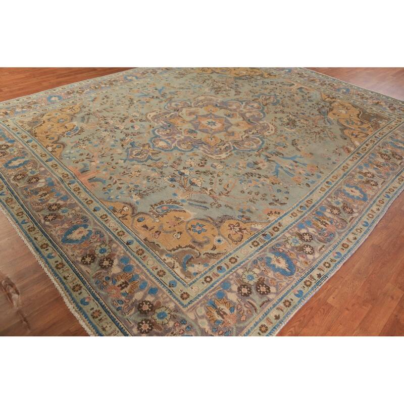 Floral Tabriz Persian Rug Traditional Hand-Knotted Wool Carpet - 9'7"x 12'4"