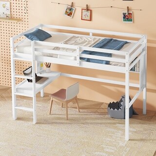 Twin Size Loft Bed with Built-In Desk and Three Compartments