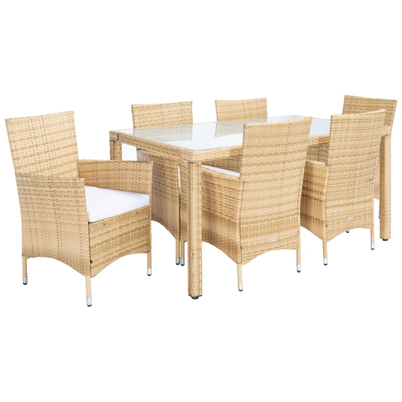 SAFAVIEH Outdoor Snezhana 7-Piece Wicker Dining Set - 59Wx35Dx29H
