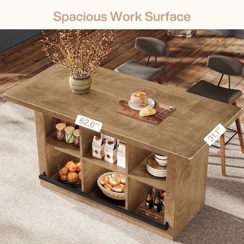 Kitchen Island with 6 Cubbies, Counter Height Kitchen Island Table