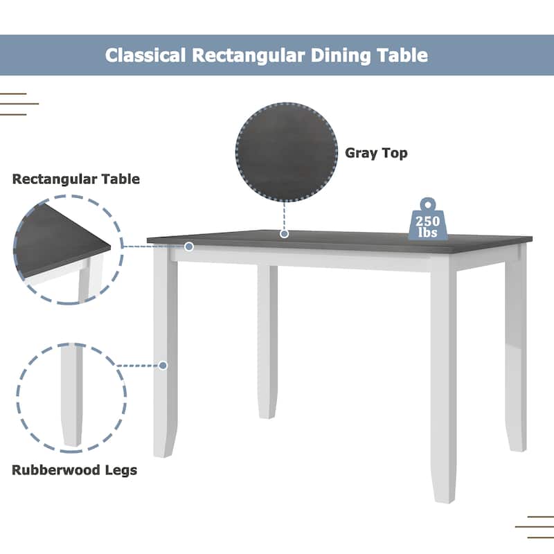 Solid Wood 5-Piece Dining Table Set with Wood Rectangular Table, 4 X-Back Upholstered Chairs & Upholstered Seat for Living Room