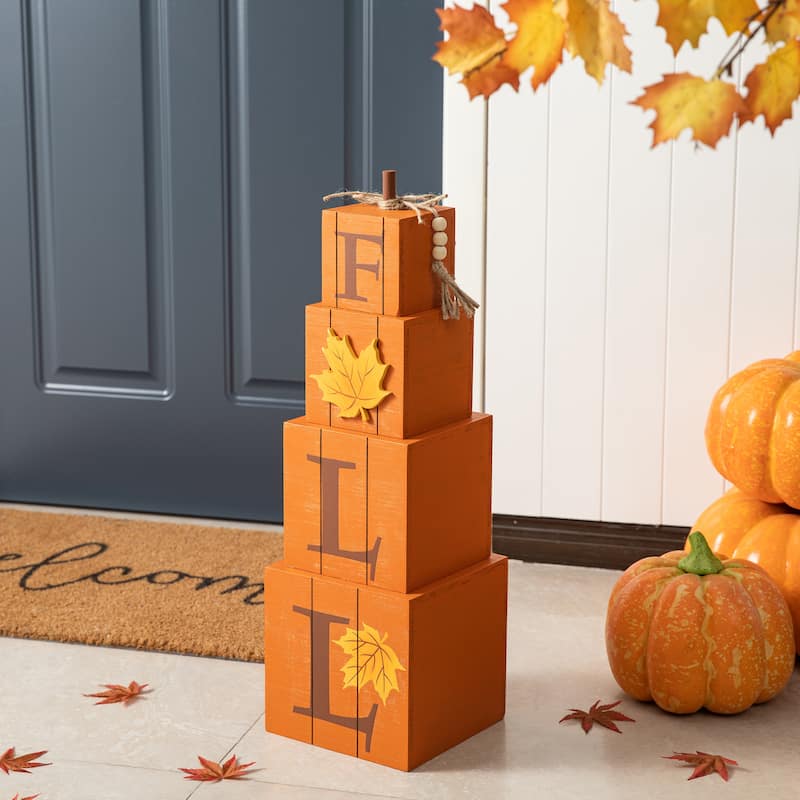 Glitzhome 25.5"H Halloween and Fall Wood Reversible Boxed Porch Decor