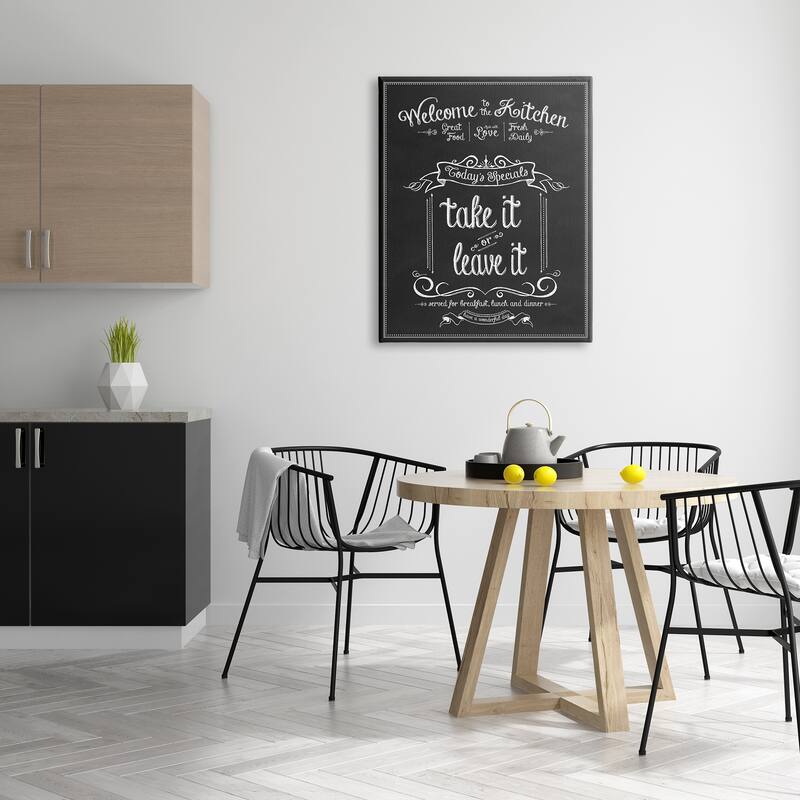 Stupell Welcome To the Kitchen Chalkboard Vintage Sign Stretched Canvas Wall Art - Black