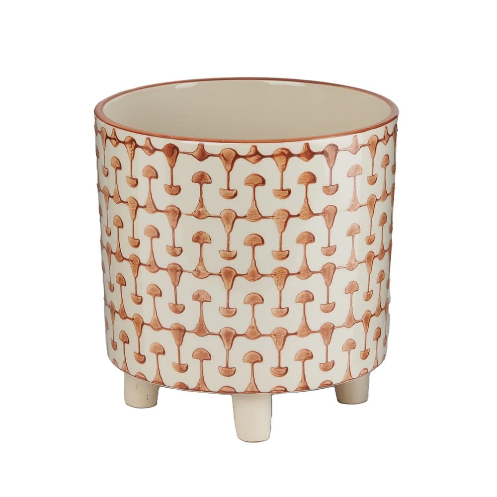 Black & White Round Stoneware Footed Planter