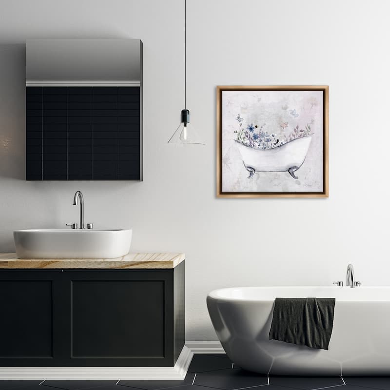 Stupell Delicate Bath with Botanics Framed Floater Canvas Wall Art Design By Stella Chang