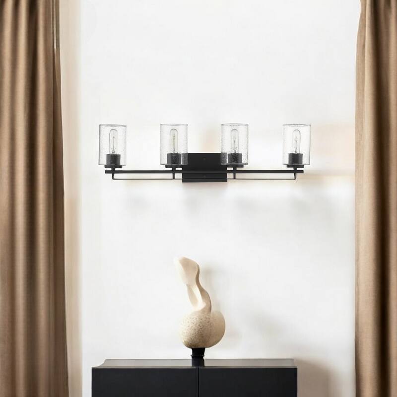 Modern Flush Mount Wall Light Fixture with Clear Bubble Glass Shade and LED Compatible for Bedroom - 4 - Matte Black
