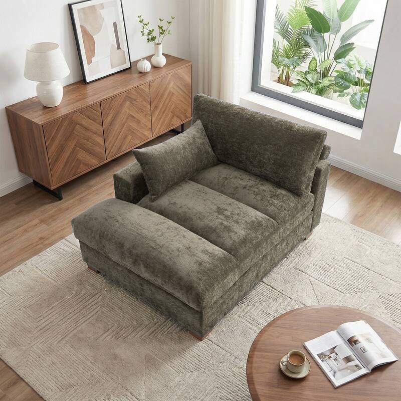 Mid-Century Chenille Adjustable Headrest Chaise Lounge Sofa