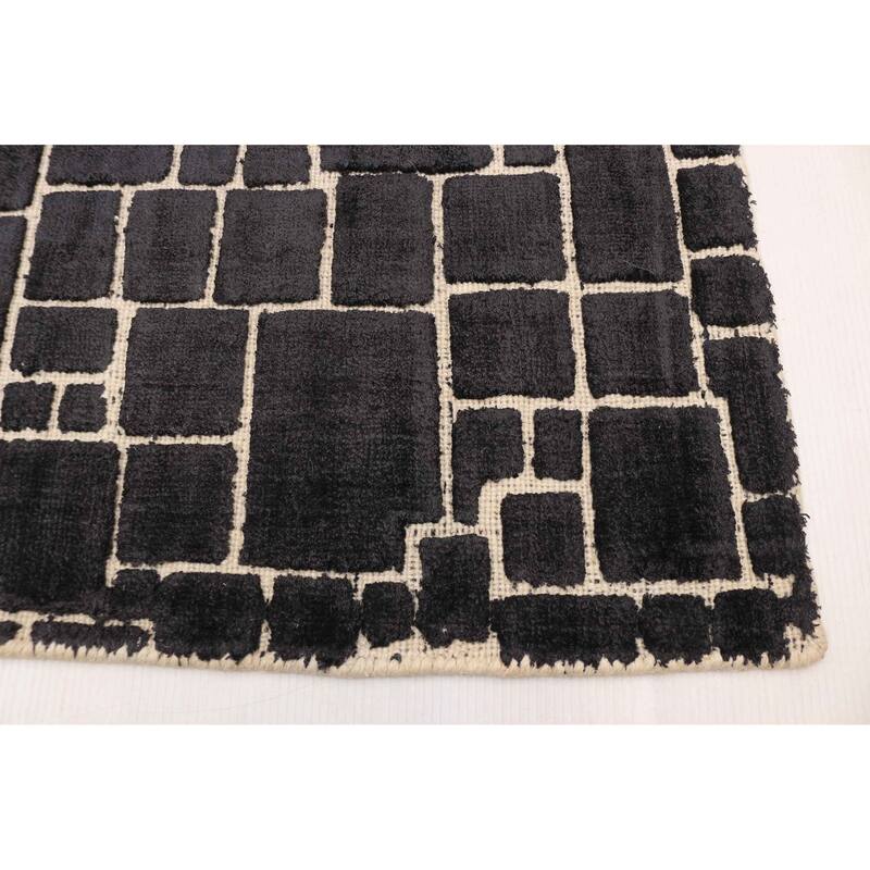 ECARPETGALLERY Hand Loomed Elysian Black Viscose, Wool Rug - 5'0 x 7'2