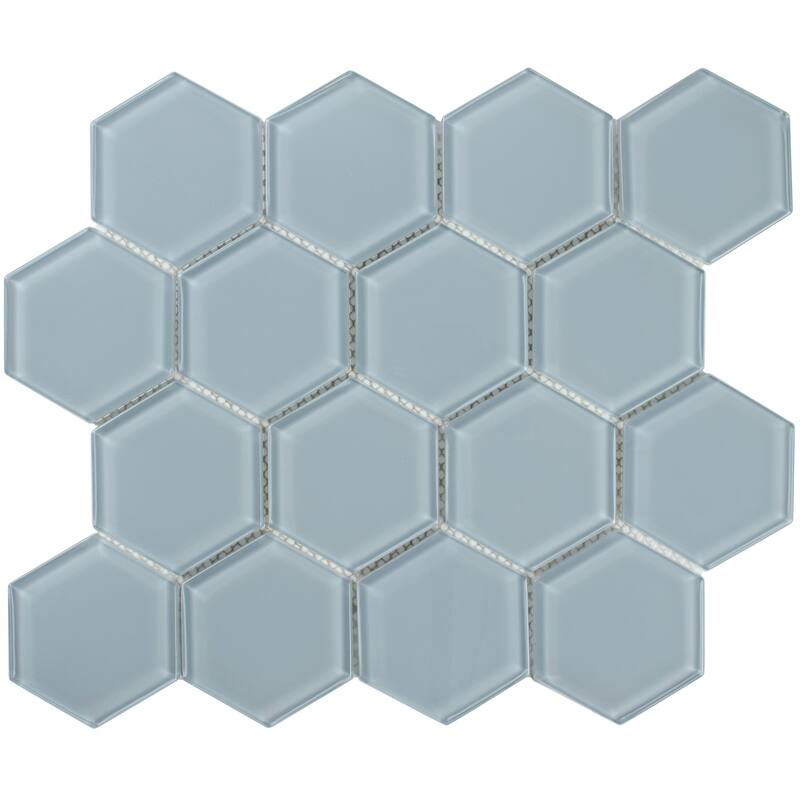 3" Beehive 10.25 in. x 11.75 in. Hexagon Glass Mesh-Mounted Mosaic Tile