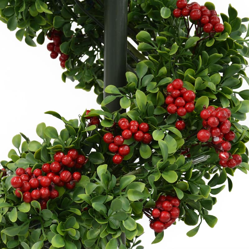 Puleo International 4' Pre-Lit Artificial Potted Swirl Tree Adorned with Red Berries