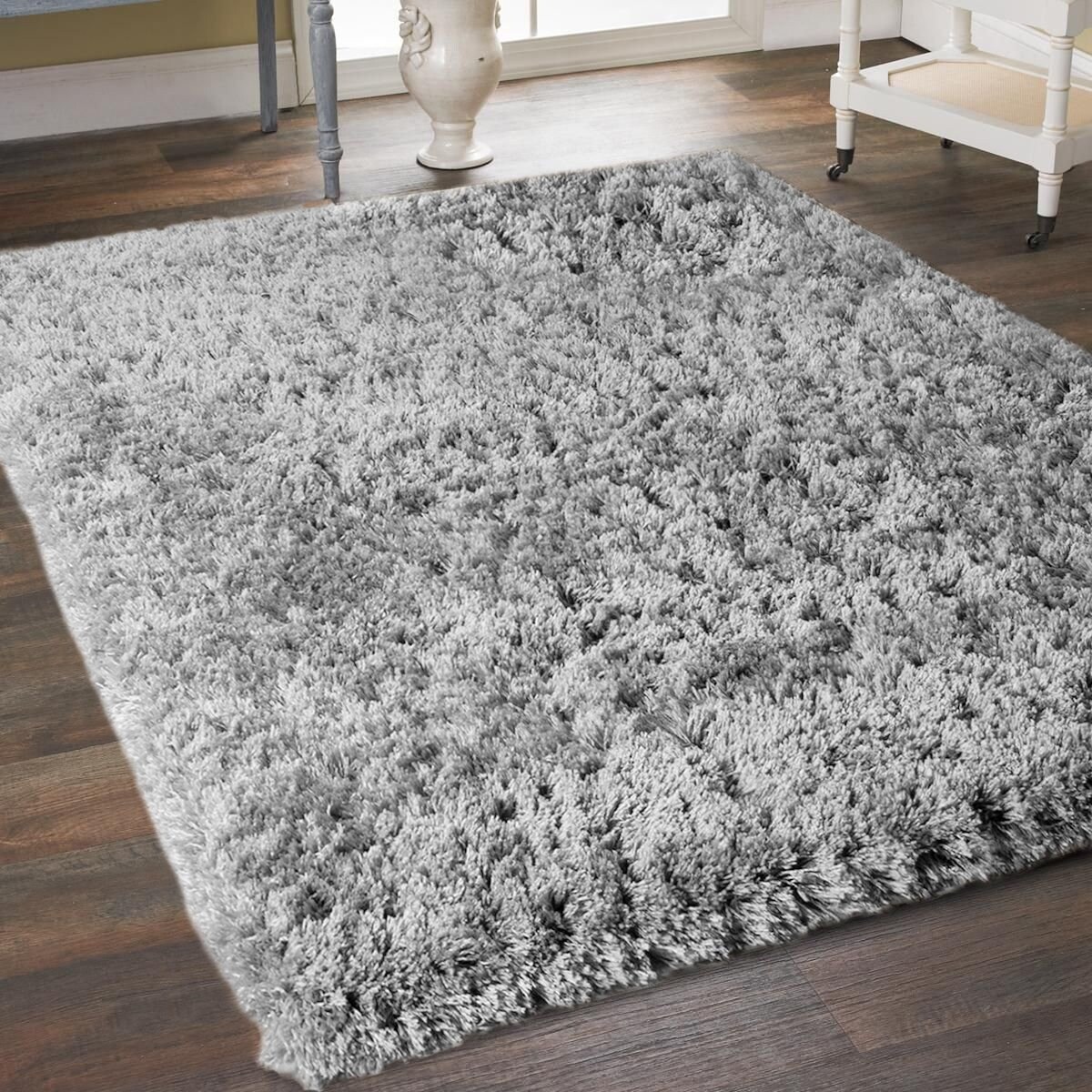 Round Runners Small Large Modern Quality 5cm Thick Silver Grey Shaggy Rugs