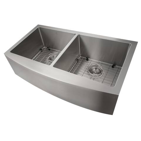 ZLINE 36" Niseko Farmhouse Apron Mount Double Bowl Scratch Resistant Stainless Steel Kitchen Sink with Bottom Grid (SA50D-36S)