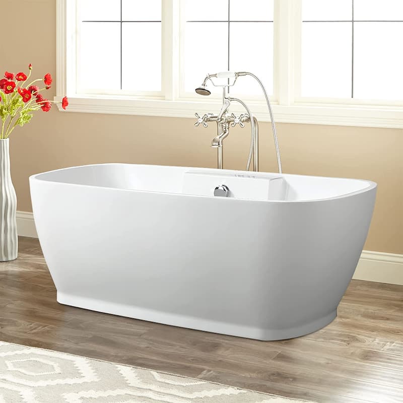 Vanity Art 67" Freestanding Acrylic Bathtub Modern Stand Alone Soaking Tub with Chrome Finish Round Overflow & Pop-up Drain