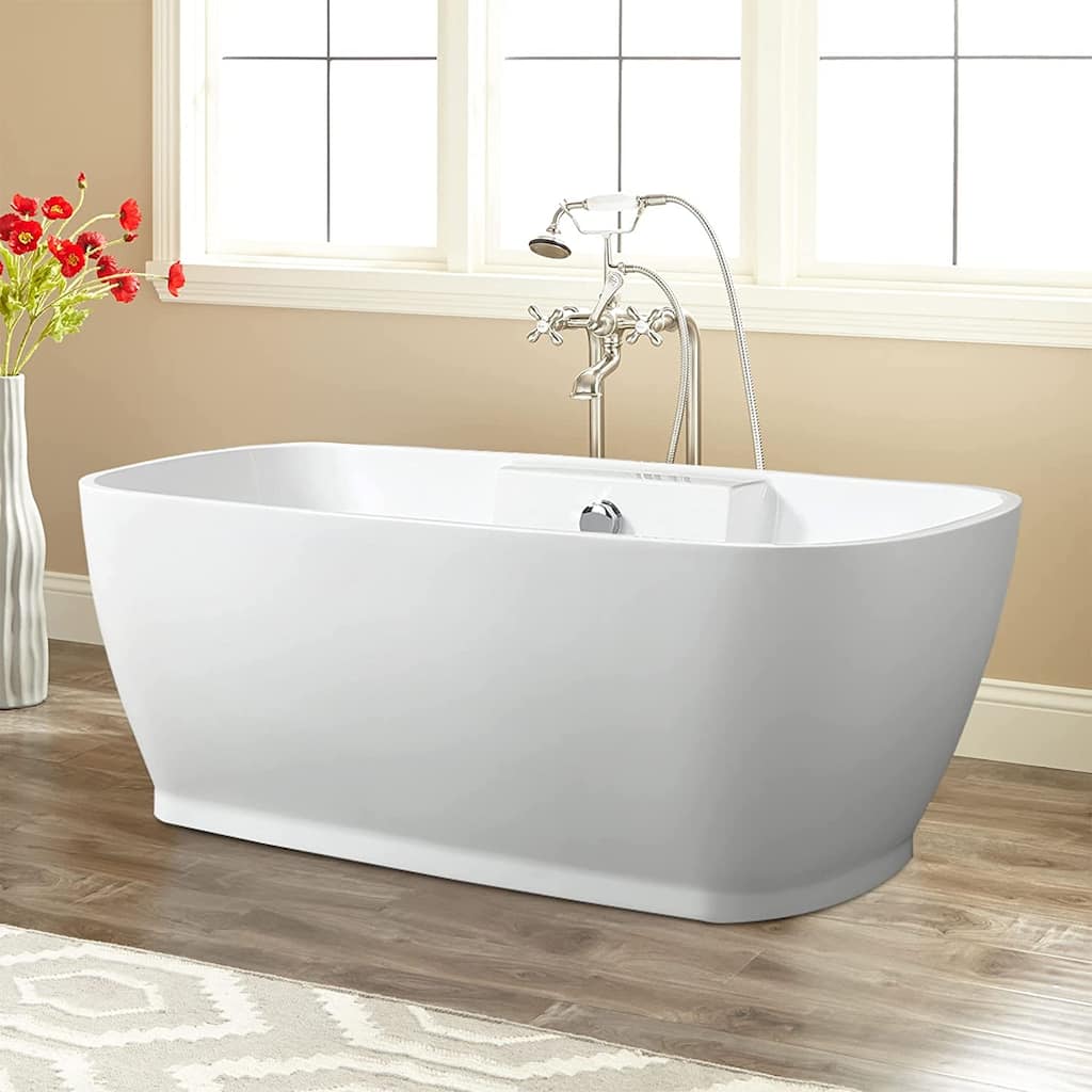 Vanity Art 67" Freestanding Acrylic Bathtub Modern Stand Alone Soaking Tub with Chrome Finish Round Overflow & Pop-up Drain