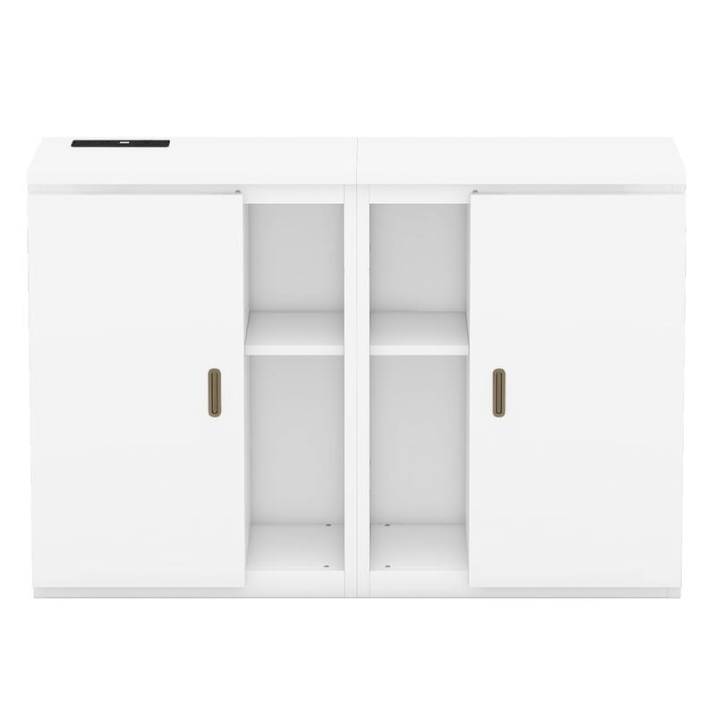Full Size Multi-function Murphy Bed w/ USB Ports,Cabinets and Shelves